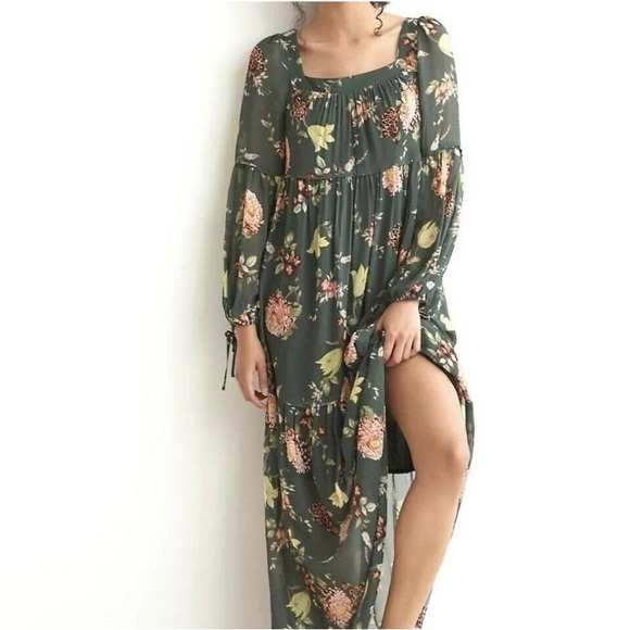 Anthropologie Dresses & Skirts - Anthropologie Evelin Maxi Dress Dark Green, Pink Floral Print Size XS EUC